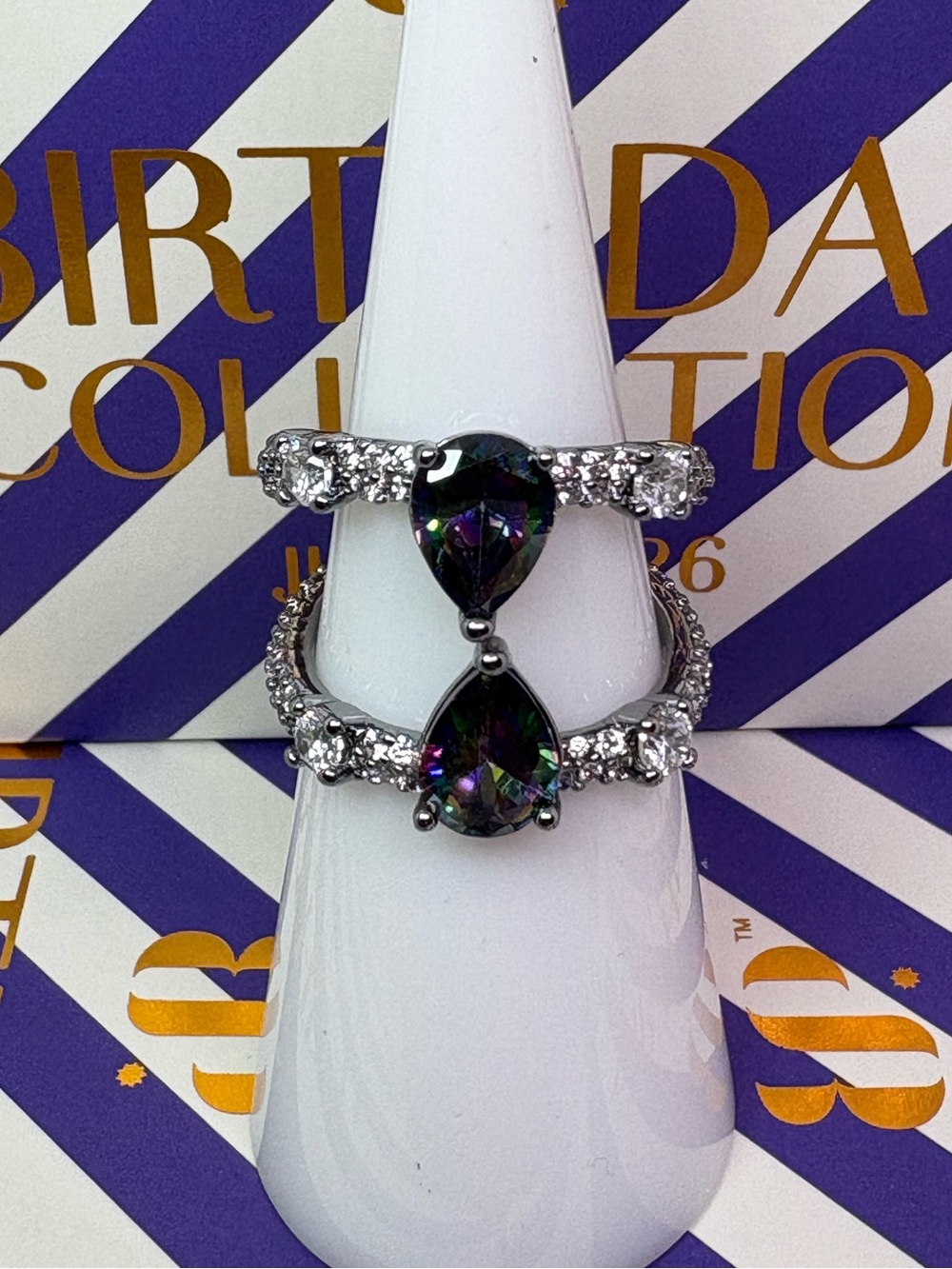Mystic Teardrop Silver Ring Set - Iridescent Purple Accent